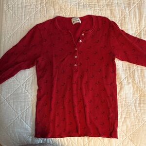 Splendid Cherry Red Long Sleeve Henley